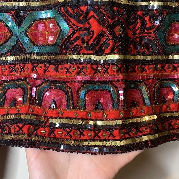 Papell Boutique || Vintage Heavily Beaded Sequin Silk Open Front Top Jacket M - Picture 16 of 17